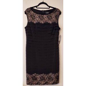 Adrianna Papell Black ruffle and lace cocktail dress